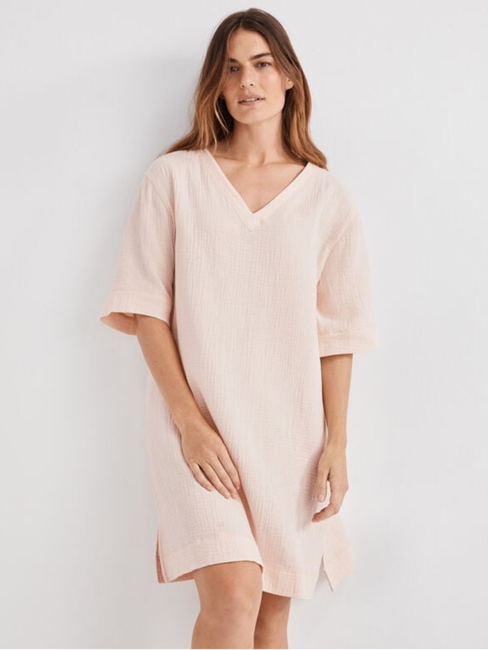 Haven ORGANIC COTTON GAUZE DRESS Light peachy pink  V-Neck Swim Cover-Up Dress
